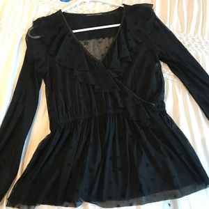 Harlowe & graham star print mesh ruffled blouse